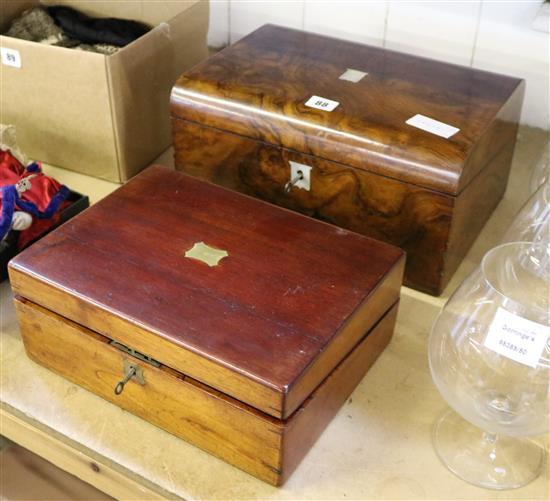 Walnut with MOP inlay writing box & brass inlay writing box